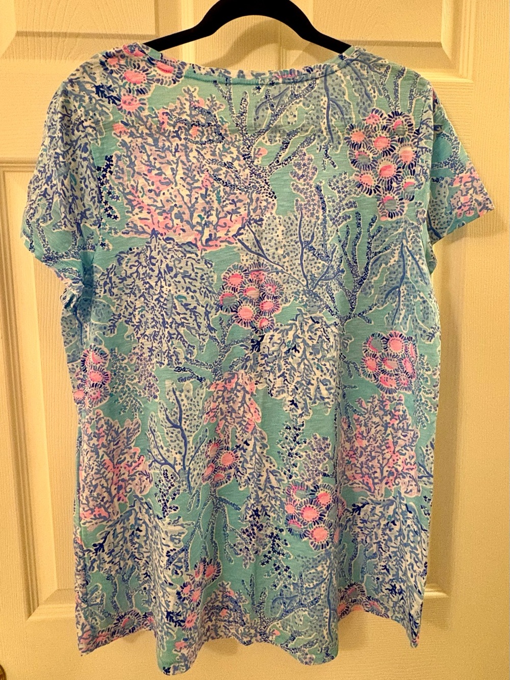 Lilly Pulitzer Aqua Floral Scoop Neck Tee - Blue & Pink - Picture 2 of 3